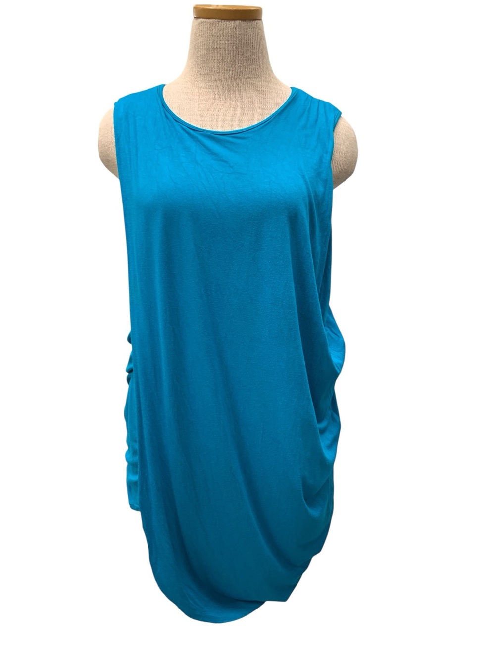 Green Envelope Sleeveless Draped Tunic in Bright Teal Size L